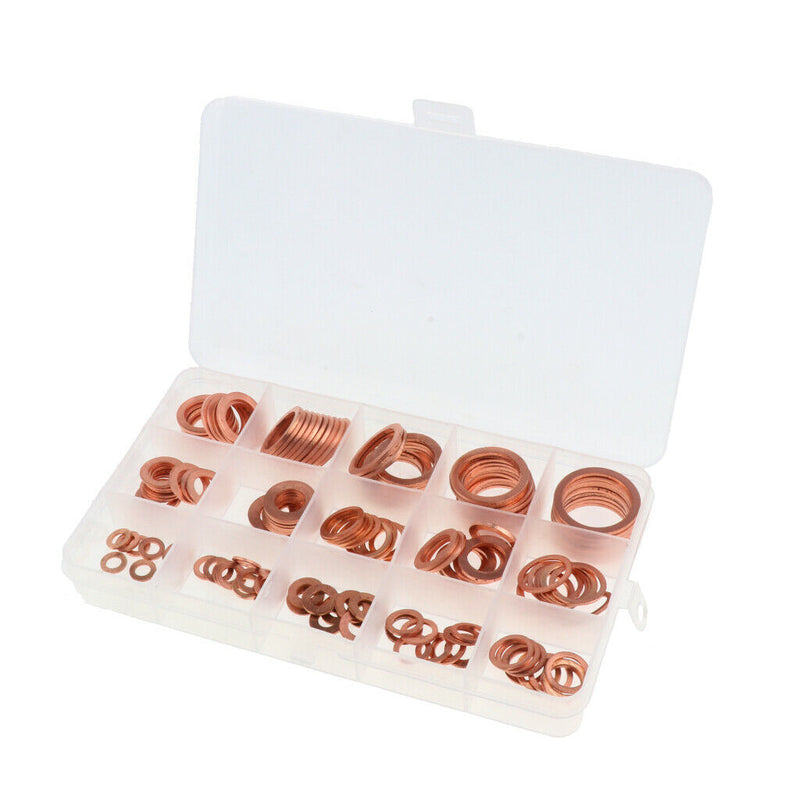 150 Pcs Copper Sealing Flat Washer Gaskets Set Threaded Bolt Connection