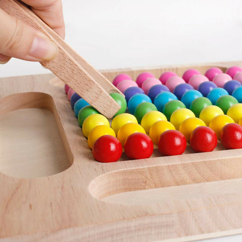 Montessori Educational Wooden Toys for Toddlers, Wooden Board Beads Game,