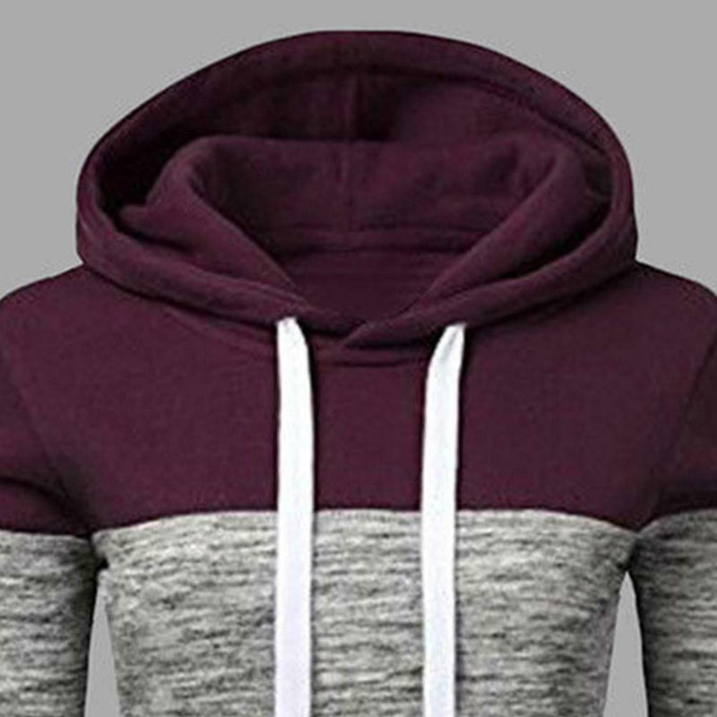 Stitching Women Long Sleeve Hit Color Autumn Leisure Hoodies (Red M) A