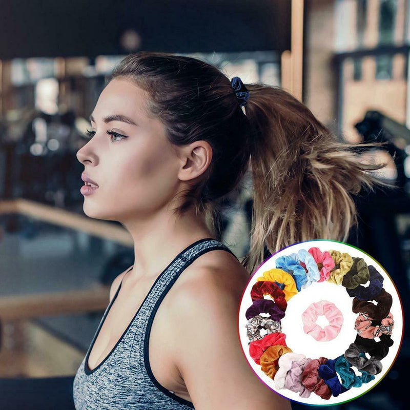 22pcs Velvet Scrunchies Women Elastic Hairband Hair Rings Ponytail Holder A