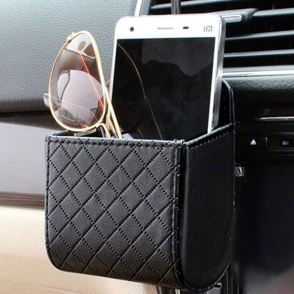 Multifunctional Car Auto Air Vent PU Leather Mobile Phone Holder Bag Pouch wr
