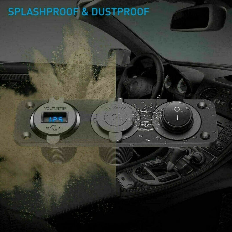 12V-24V Car Cigarette Lighter Socket + Dual USB Charger + Voltmeter Panel l-