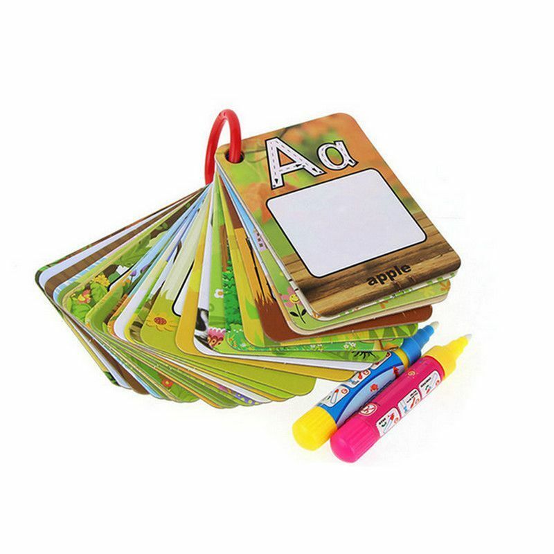 English Learning Card Magic Water Drawing Card with 2 Magic Pens Letter Card  Q5
