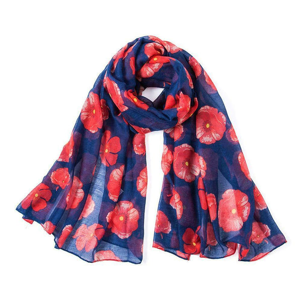 Women Scarf Poppy Floral Stole Shawl Long Scarves Female Neck Wrap Blue #gib