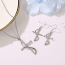 3Pcs/Set Cross Pendant Earrings with Diamond Necklace Set Engagement Jewelr W9T4