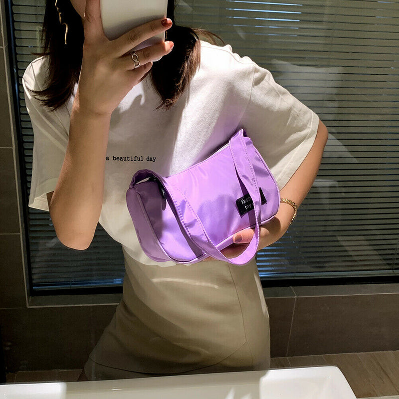 Casual Nylon Women Handbag Totes Female Zip Underarm Shoulder Bag (Purple)