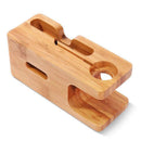 Cell Phone Charger Dock with Watch Bamboo Holder Desk Charging Stand