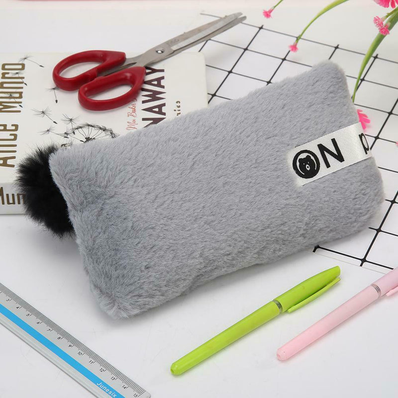 Cute Soft Plush Pencil Bag Stationery Cosmetic Pouch Student Supply (Grey) A
