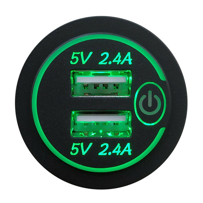 Car Motorcycle 4.8A Dual USB Charger Socket with Touch Switch+Power Cord