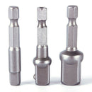 3 Pcs Socket Adapter Set Hex Shank to 1/4,3/8,1/2