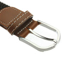 Unisex Men Women Stretch Braided Elastic Leather Buckle Belt Waistband blac