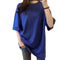 Summer Half Sleeve Long T-shirt Candy Color Loose Women Tops (Dark Blue XL)