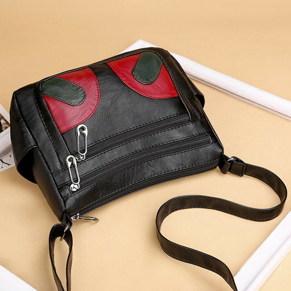 Retro Mummy Leather Flower Shoulder Totes Women Multi-zipper Crossbody Bags