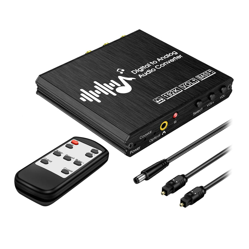 192KHz USB DAC Digital to Analog Audio Converter, with Remote, Bass Adjustment,