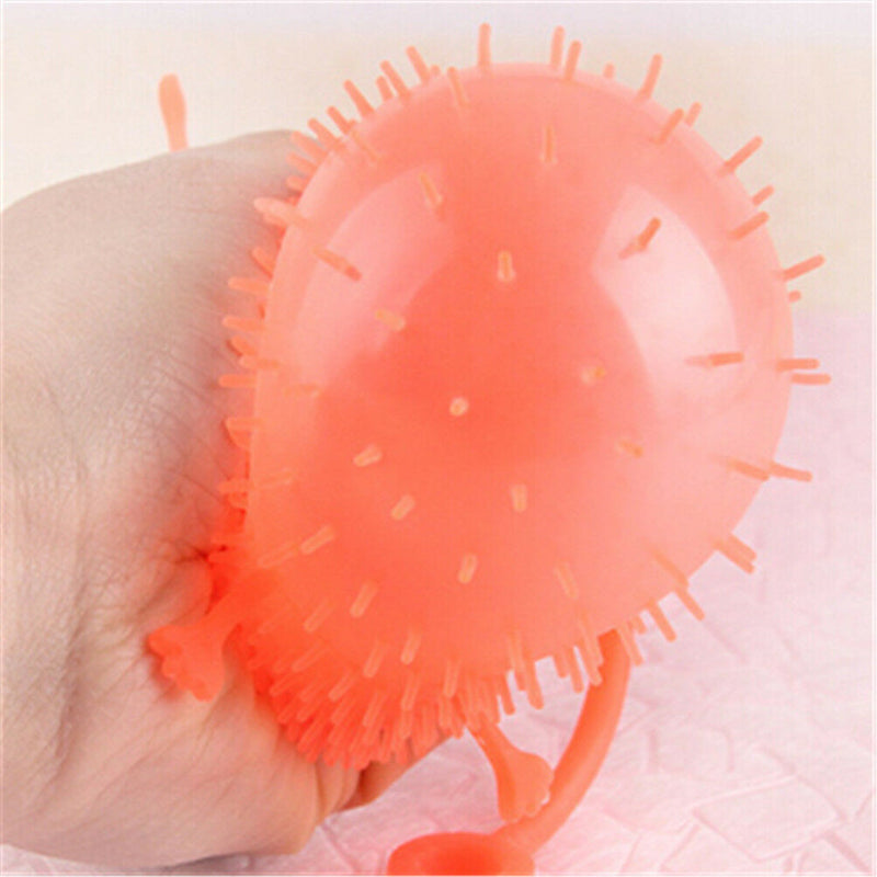 Cartoon LED Light Up Glowing Hair Flash Ball Kids Fun Squeeze Anti Stress ToysSP