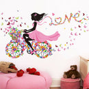 Flower Butterfly Girl on Bicycle Removable Vinyl DIY Wall Art Mural StickerSEAU