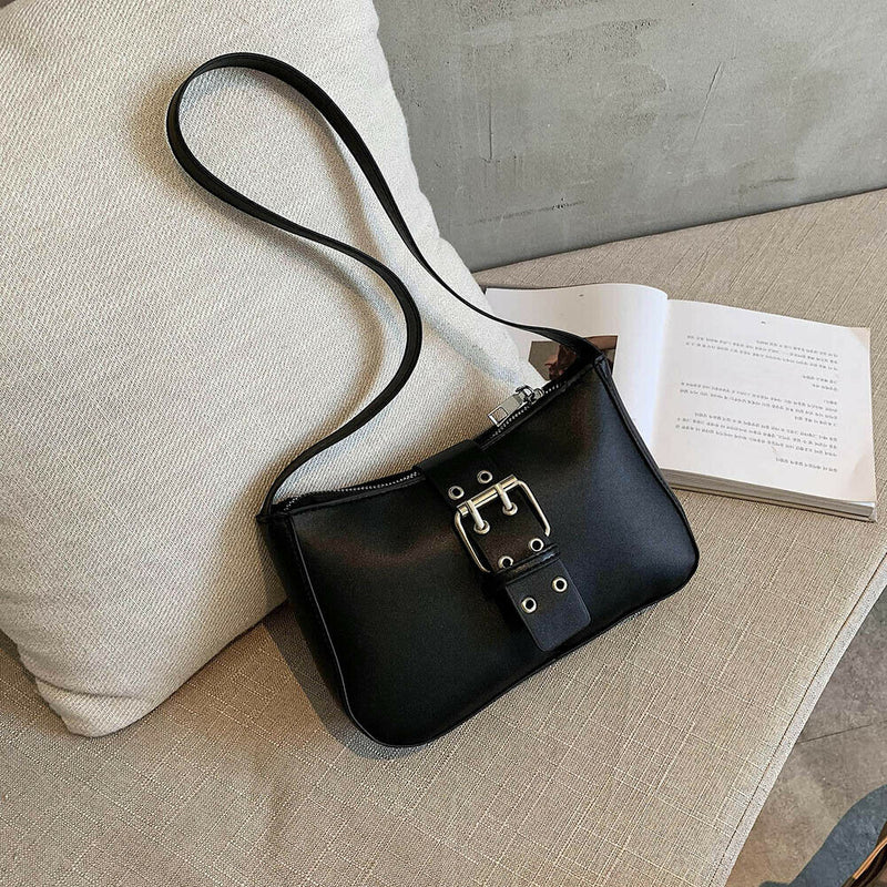 Women PU Leather Totes Handbags Solid Travel Shopping Shoulder Bags (Black) A