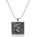 Glass Square Cabochon Necklace Pendant Owl Animal Birthday Gift Jewelry
