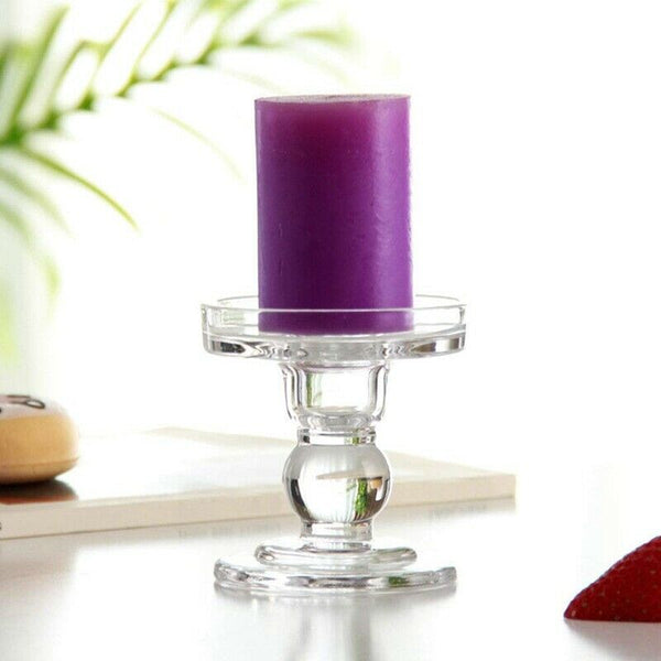 Clear Glass Pillar Candle Holder, Dual Use Taper Candle Stand for Pillar or B7G9