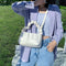 Women Candy Color Shoulder Bags Pleated Ruffle PU Totes Handbag (White)