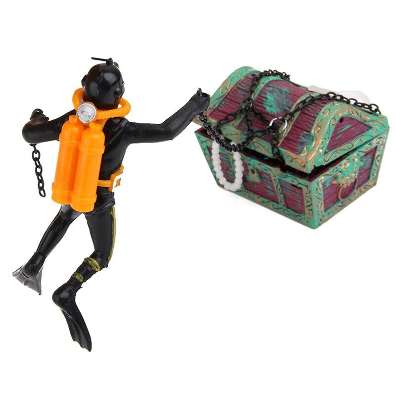treasure Treasure hunter Diver Decoration for Aquarium Fish Tank Black