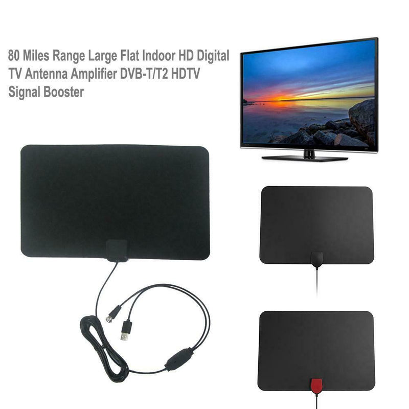 80 Miles Range Large Flat Indoor HD Digital TV Antenna Amplifier Booster