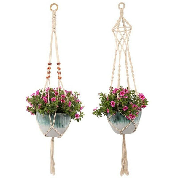 Macrame Plant Hangers Set Of 2 Indoor Wall Hanging Planter Basket Flower Po