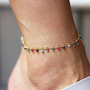 Boho Women Multicolor Beads Crystal Rhinestone Foot Chain Charm Anklet Jewe FT