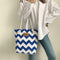 Women Striped Handbag Canvas Large Capacity Shopping Shoulder Bag (Blue) A