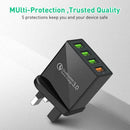 4 USB Travel Charger QC3.0 Quick Charging Charger UK Plug Adapter (Black) A