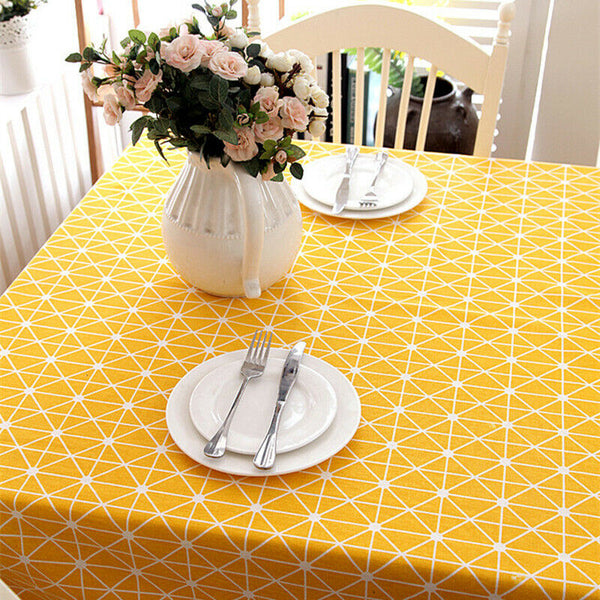 Yellow Chessboard Decorative Table Cloth Cotton Linen Tablecloth Dining Tab T2M6
