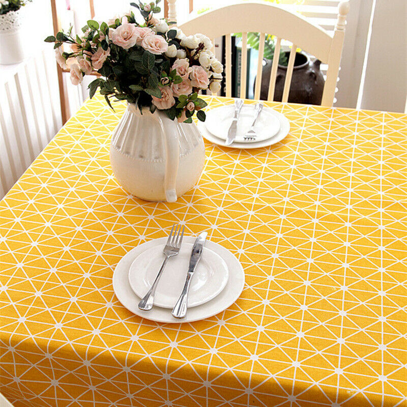 Yellow Chessboard Decorative Table Cloth Cotton Linen Tablecloth Dining Tab T2M6