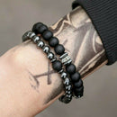2pcs Natural Stone Cooper Beaded Bracelet Mens Matte Lava Volcanic Jewelry Gift