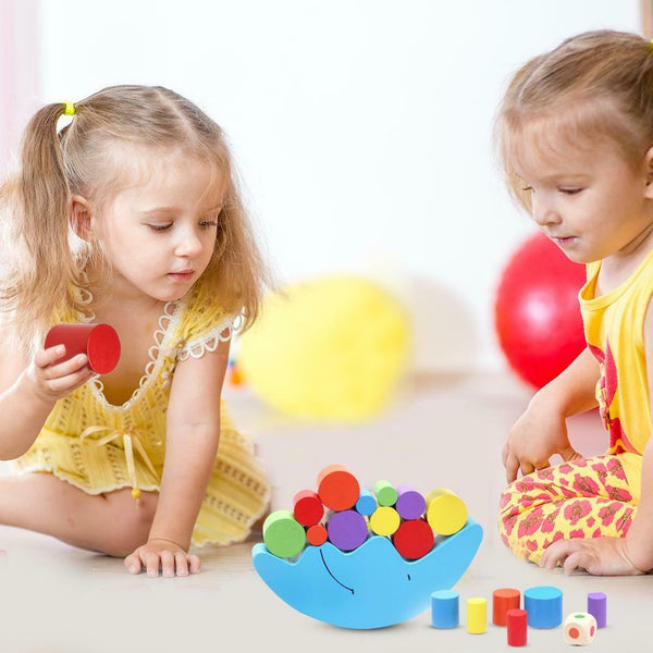 Kids Wood Moon Balance Game Toys Colorful Building Blocks Educational Toys #gib