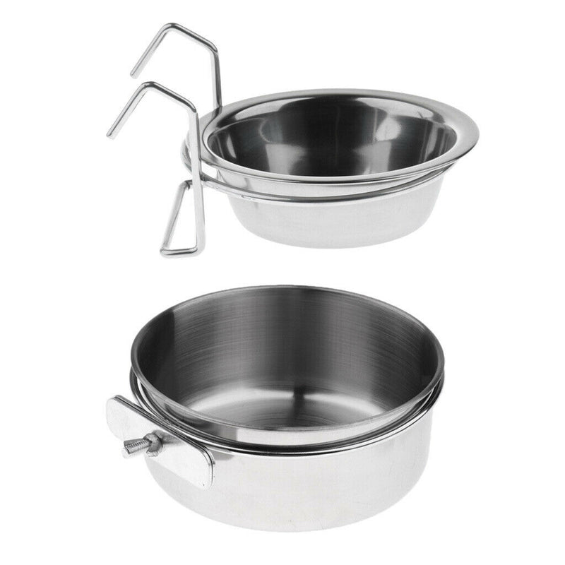 Set of 2, Pet Food Feeder Water Drinker Stainless Steel Coop Cup Hook on For
