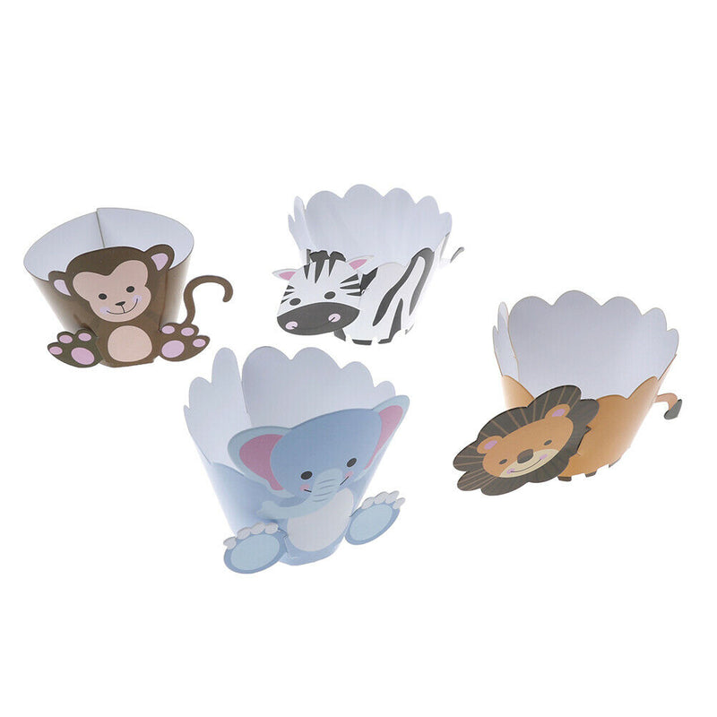 12pcs lion monkey zebra elephant wild animals cupcake wrappers party supplies3CX