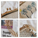 Straw Beach Woven Embroidered Clutch Women Bag Chain Shell Frame Small Hand