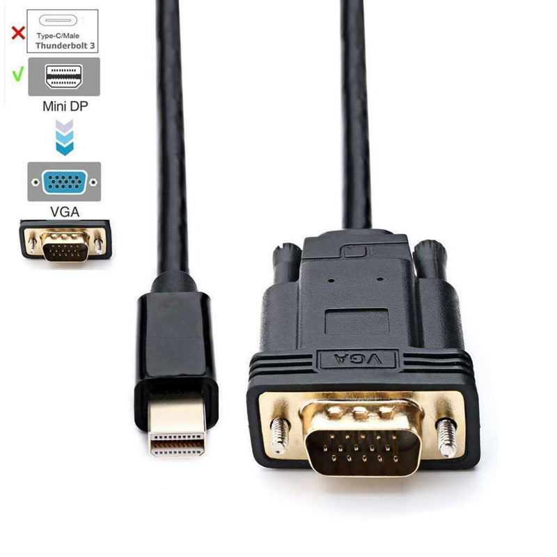 1.8M Thunderbolt Port Compatible Mini DP To VGA Male To Male Cable Adapter