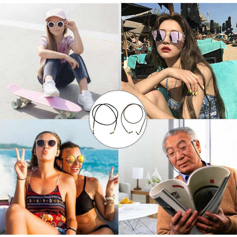 2x PU Leather Stripe Eyeglasses Chain Holder Retainer Spectacles Rope Neck Cord