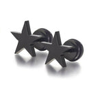 Fashion Men's Barbell Jewelry 316L Steel Black Penagramt Ear Studs Earrings
