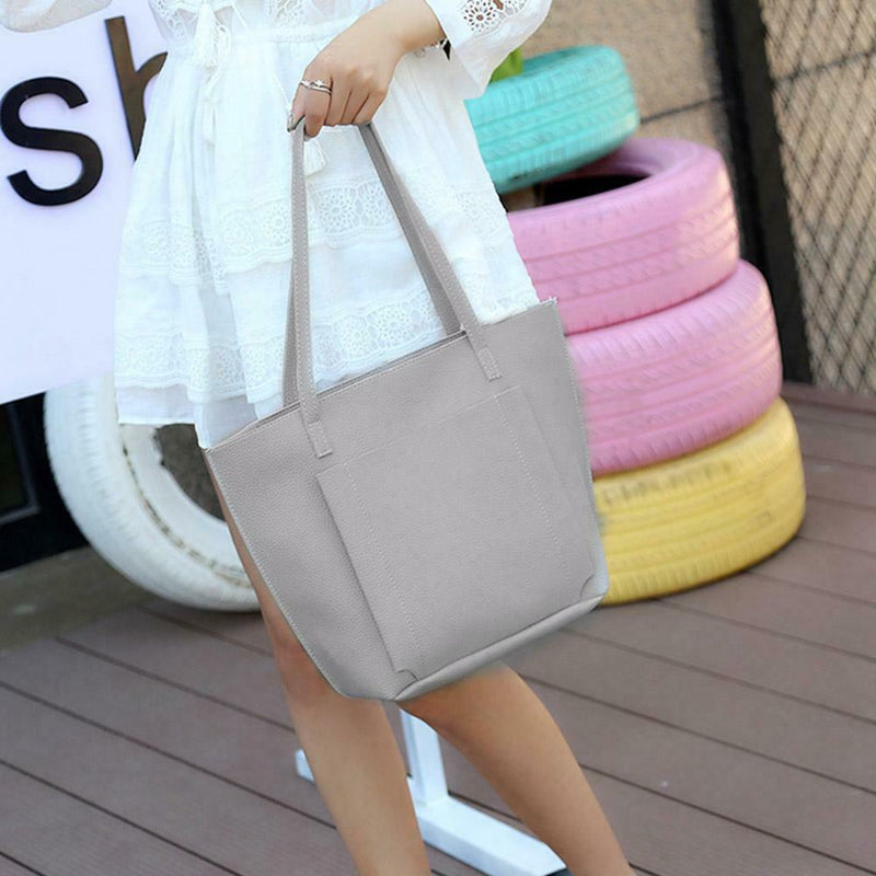 4pcs/set Shoulder Handbags Leather Women Crossbody Clutch Card Bags (Grey)