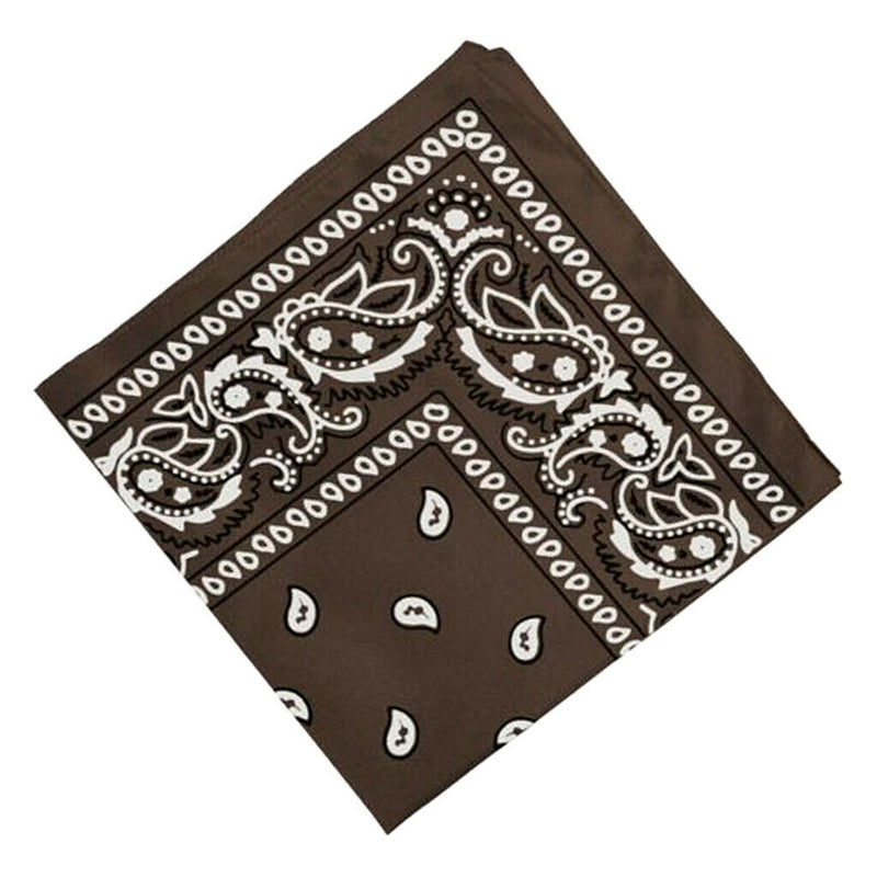 Unisex Cotton Double Sided Print Cowboy Bandana Head Wrap Neck Scarf Coffee
