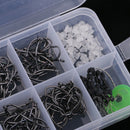200pcs Steel Barbless Barbed Fishing Hooks Set w/ Float Stoppers Rig Beads