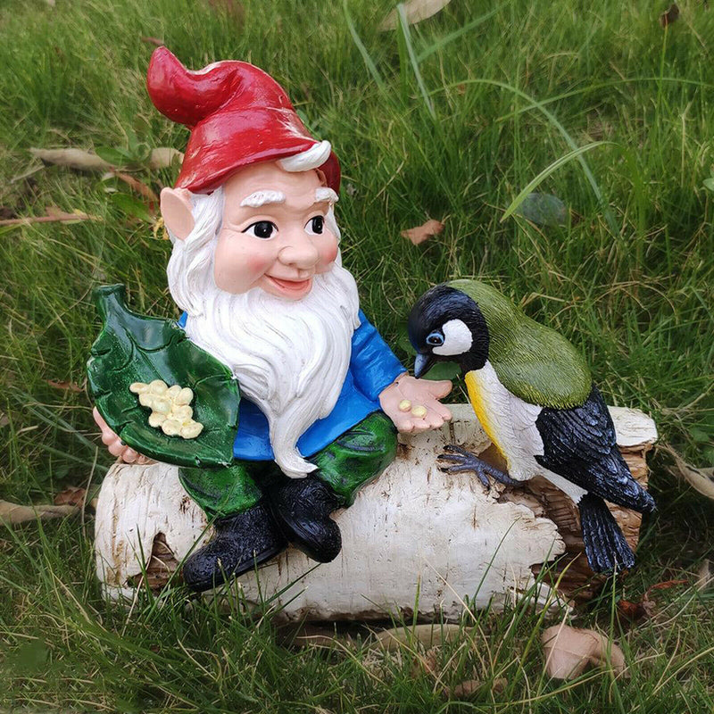 Bird Feeders for Outside, Garden Gnome Outdoor Statue, Small Statue for