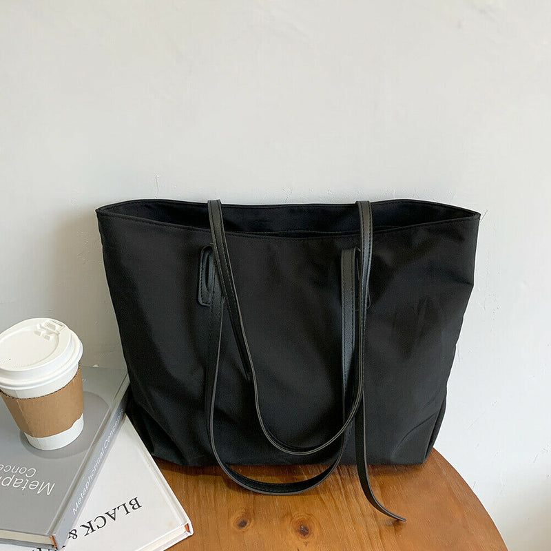 Waterproof Nylon Handbag Women Large Capacity Shoulder Casual Totes (Black)