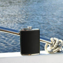 Pocket Hip Flask 8 Oz with Funnel Stainless Steel with Black Leather Wrappe