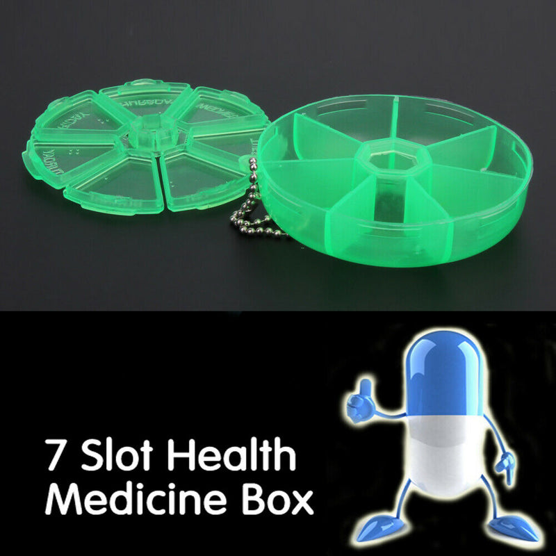 Portable Organizer Pill Round Box 7 Slot Health Pill Box Case Medicine Drug