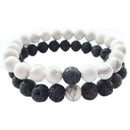 Couples His & Hers Bracelet Black Matte Agate & White Howlite 8mm Beads Bra R5U4