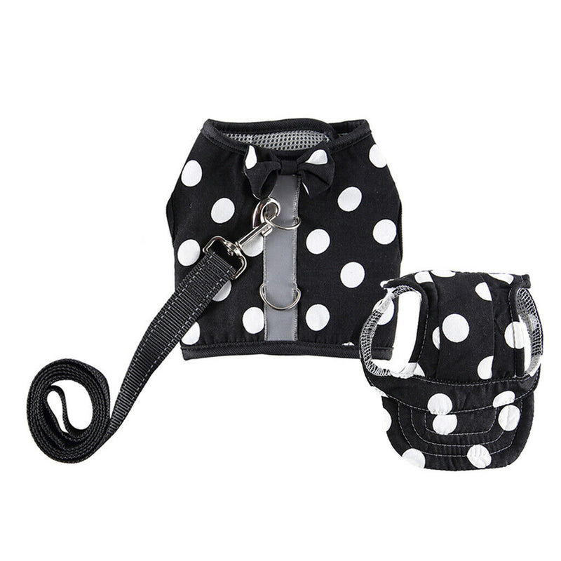 Pet Dog Vest Harness with Hat Pet Costume Party Clothes Round Dot-M