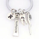 Dentist Key Ring Toothpaste Tooth Toothbrush Dental Hygienist Initial Chain AULJ